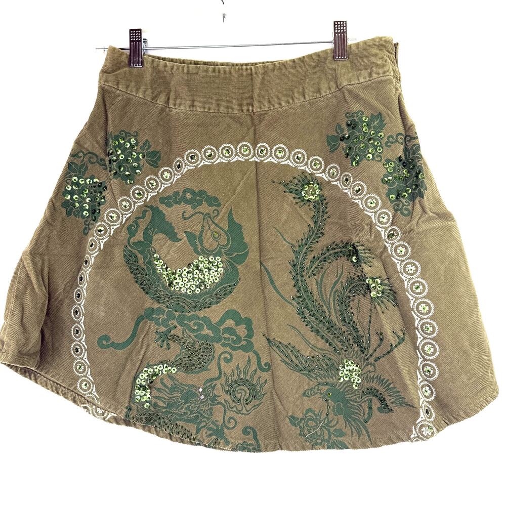 Miss Me Women’s Embellished Mini Skirt Dragon Phoenix Sequin Boho Y2K Skirt